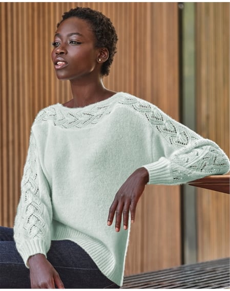 Wool Cashmere Lace And Pearl Sleeve Sweater