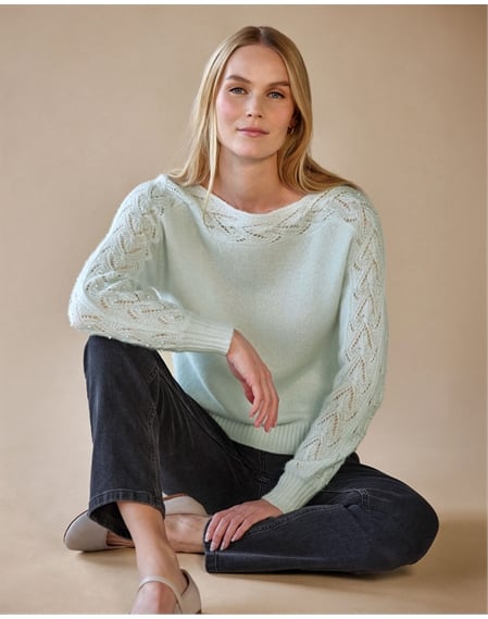 Wool Cashmere Lace And Pearl Sleeve Sweater