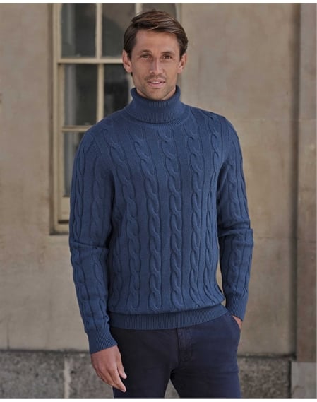 Cashmere Blend Cable Roll Neck Sweater