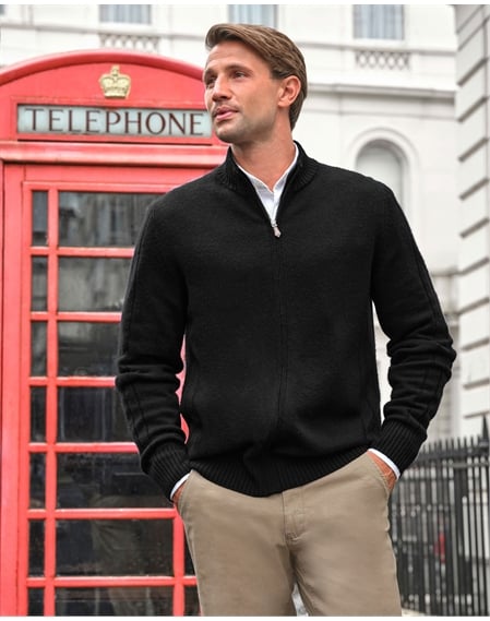 Wool Cashmere Ribbed Zip Through