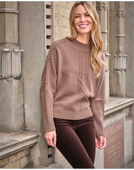 Cashmere Wool Button Sleeve Sweater