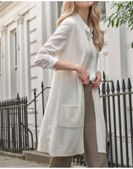 Wool Cashmere Long Sleeveless Cardigan