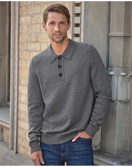 Mens Cashmere Blend Button Collar Sweater