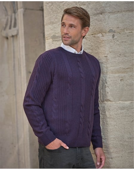 Cashmere Blend Cable Crew Neck Sweater