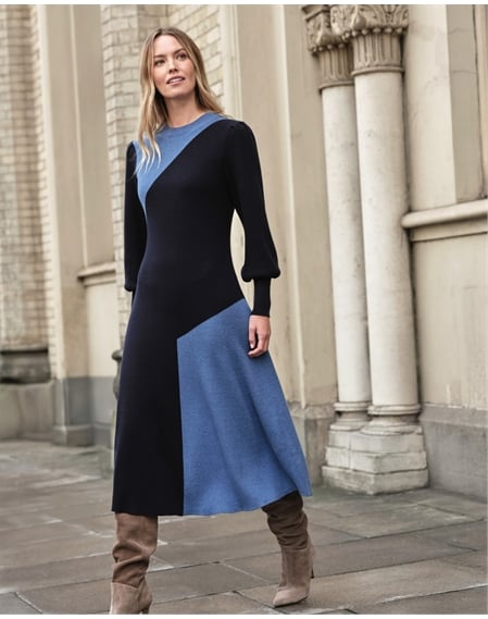 Ribbed Color Block Fit N Flare Dress