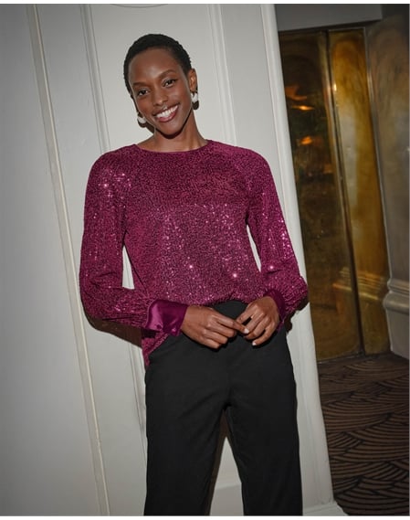 Sequin Balloon Sleeve Top