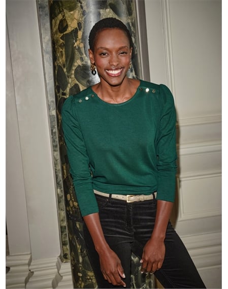 Plain Button Shoulder Top