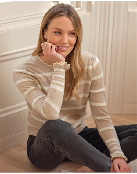 Cashmere Blend Pretty Pointelle Stripe Sweater