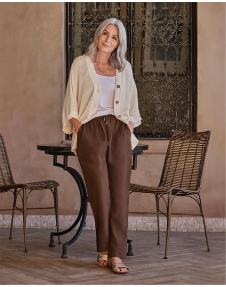 Tapered Leg Linen Trousers