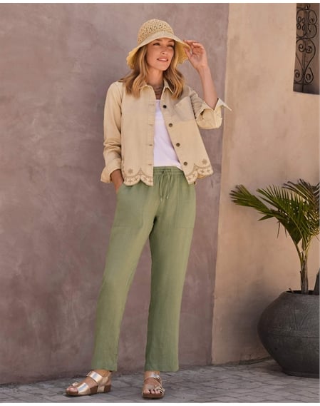 Tapered Leg Linen Trousers