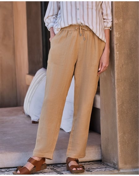 Tapered Leg Linen Trousers