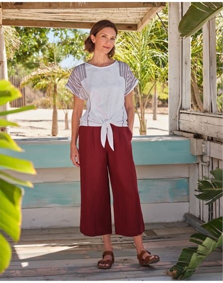 Elastic Back Linen Culottes