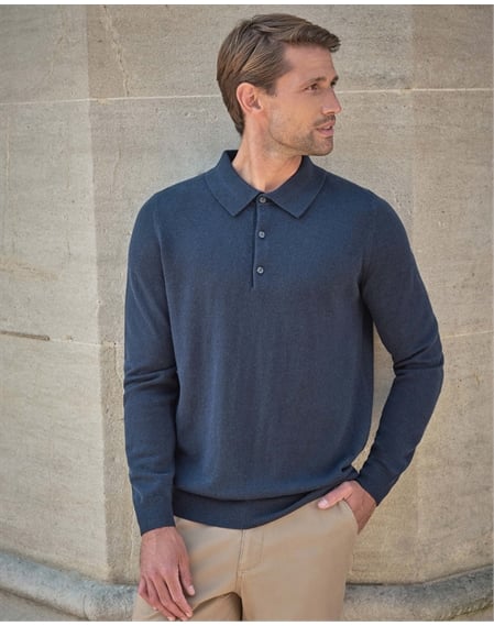 Cashmere Blend Long Sleeve Polo Shirt