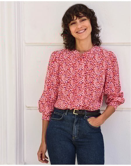 Collarless Pleat Detail Blouse