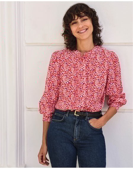 Collarless Pleat Detail Blouse