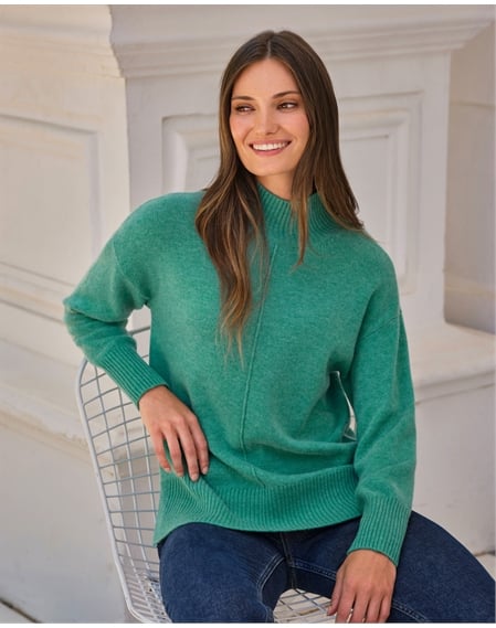 Cashmere High Neck Seamed Sweater