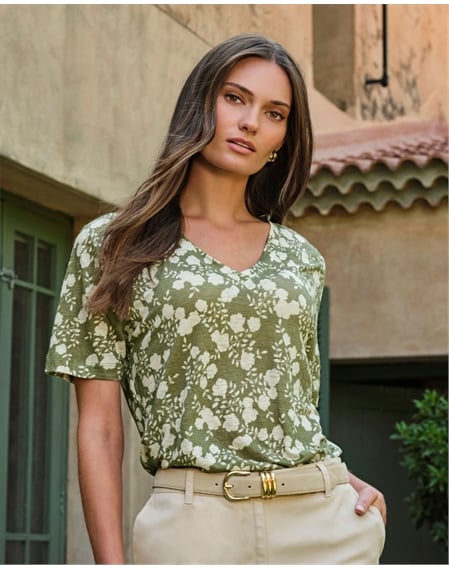 Linen Short Sleeve V Neck T-Shirt