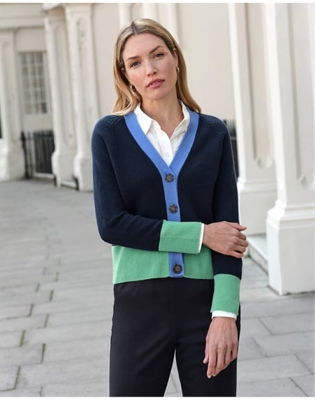 Cashmere Blend Colour Block Cardigan