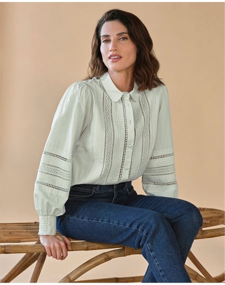 Pintuck Lace Cotton Shirt