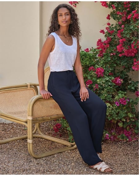 Tie Waist Elastic Back Wide Leg Trouser