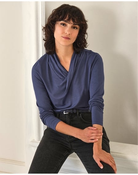 Wrap Drape Neck Long Sleeve Top