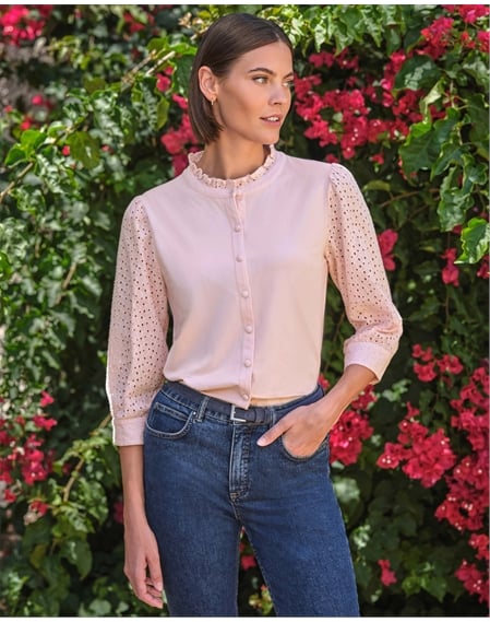 Broderie Sleeve Jersey Shirt