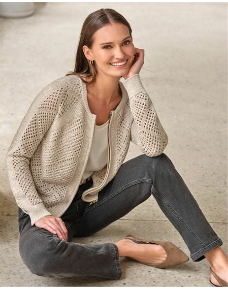 Cotton Mesh Zip Cardigan