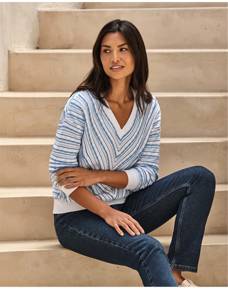 Cotton Chevron V Sweater
