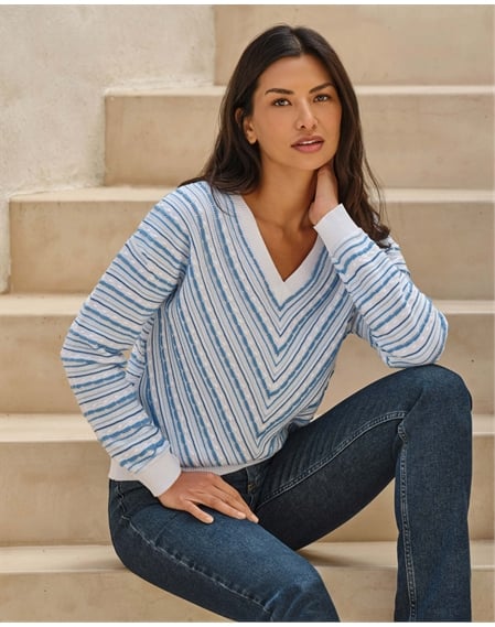 Cotton Chevron V Sweater
