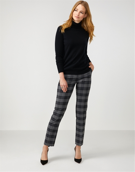 Charcoal/Black Check | Slim Leg Wool Blend Trouser | Pure Collection