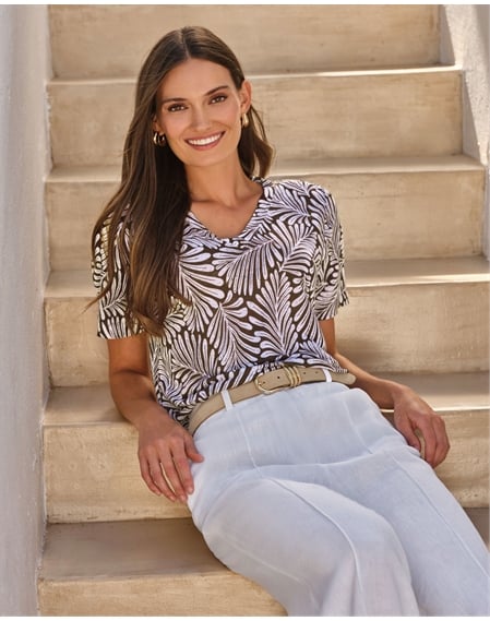 Linen Short Sleeve V Neck T-Shirt