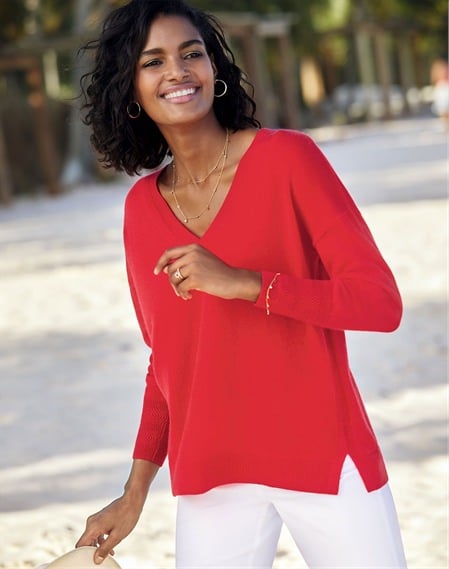 Spring Red | Cashmere Relaxed V Neck Sweater | Pure Collection Spring Red | Cashmere Relaxed V Neck Sweater | Pure Collection
