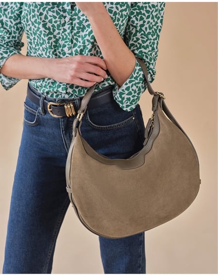 Suede Handbag With Soft Leather Trim