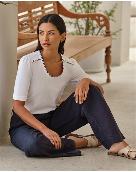 Woven Scallop Trim Jersey Tee