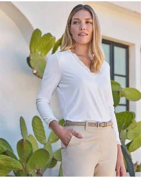 Woven Frill V Neck Top