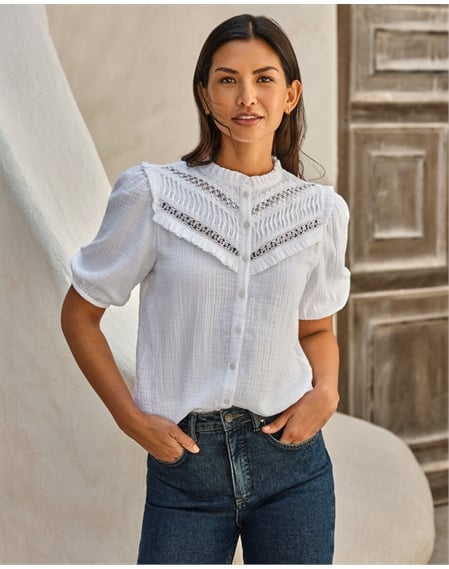 Lace Trim Double Cloth Blouse