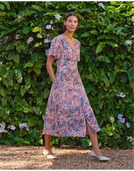 Button Through Flutter Sleeve Dress