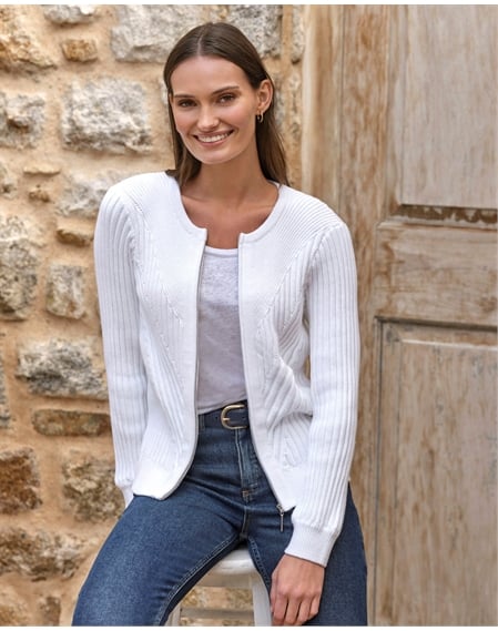 Cotton Rib Zip Cardigan