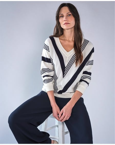 Supima Cotton Stripe Chevron Sweater