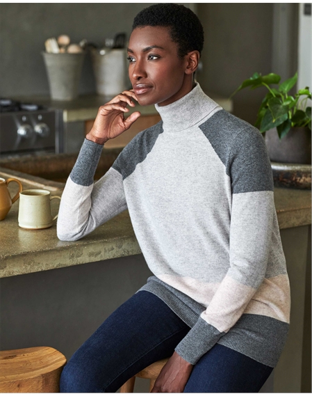 Cashmere Boyfriend Polo Neck Patterned Sweater