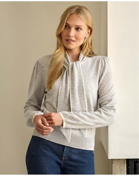 Cashmere Blend Tie Neck Sweater