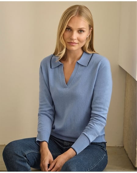 Blanket Stitch Polo Sweater