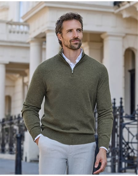Mens Cashmere Zip Neck Sweater