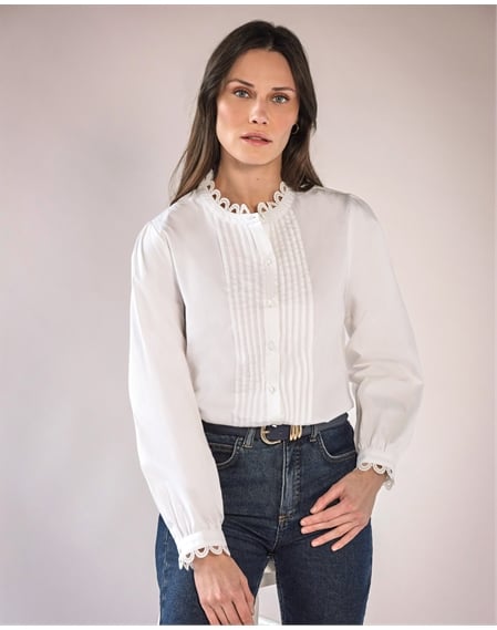 Loop Lace Trim Cotton Shirt