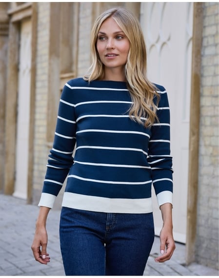 Cotton Wool Striped Boat Neck Jumper