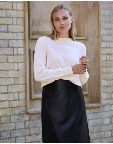 Wool Cashmere Pearl Trim Sweater