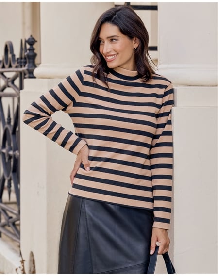 Jersey Button Cuff Turtle Neck
