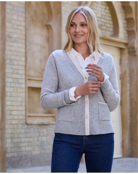 Wool Cashmere Tipped Cardigan