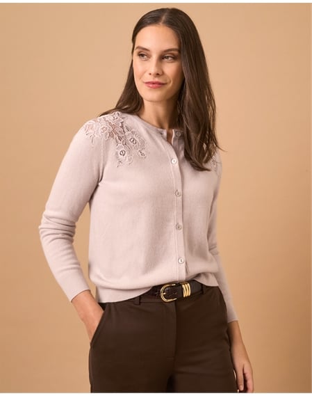 Wool Cashmere Lace Insert Cardigan
