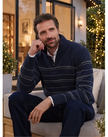 Wool Fine Stripe 1/2 Zip Sweater